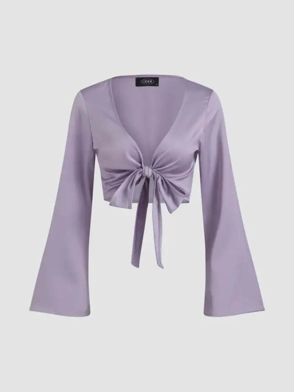 Cider Lilac Front-Tie Bell Sleeve Crop Top